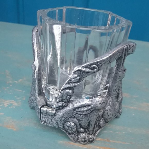 Silver Metal Bunny Rabbit Candle Holder or Trinket Dish Silver Metal Glass Gifts - Picture 12 of 16